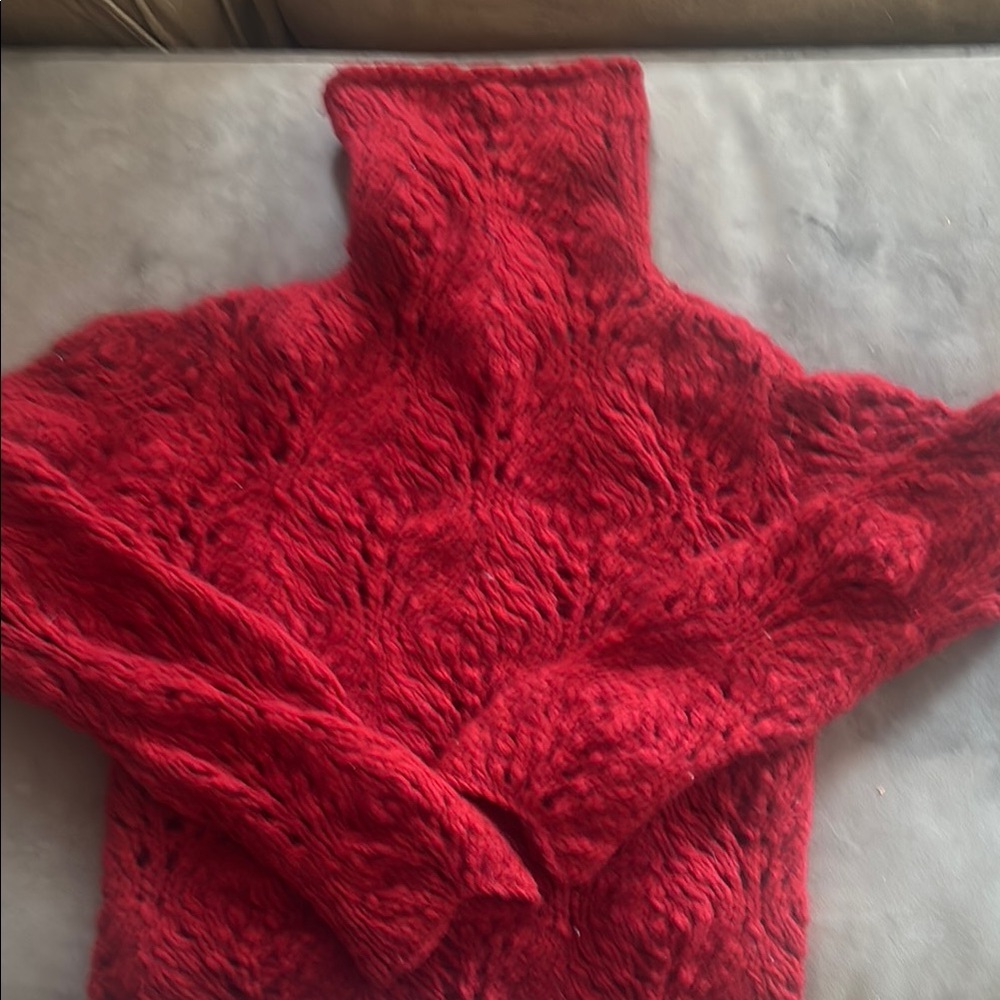 Gorgeous Lacework patterned Red Turtleneck Sweater